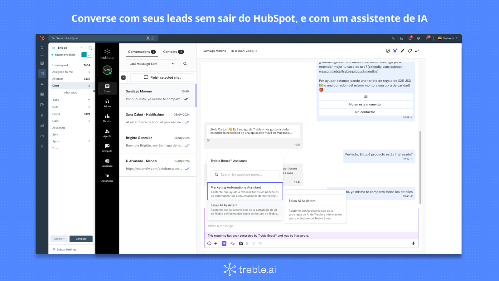 Converse com seus leads sem sair do HubSpot e acelere sua equipe com assistentes de IA