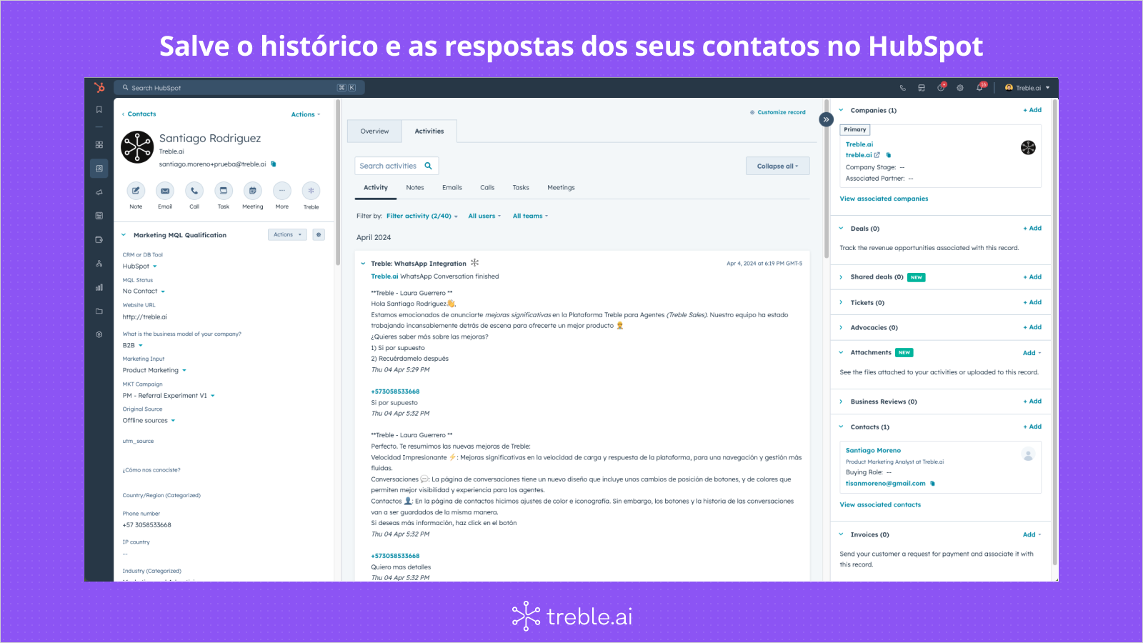 Salve o histórico e as respostas dos seus contatos no HubSpot